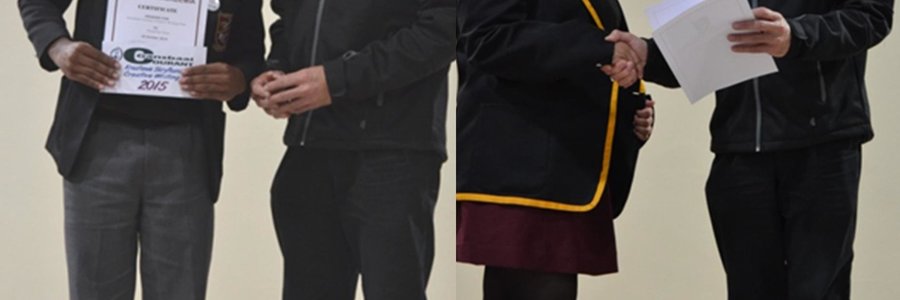 Simphiwe met sy Courantprys en Caren met erekleure vir kultuur